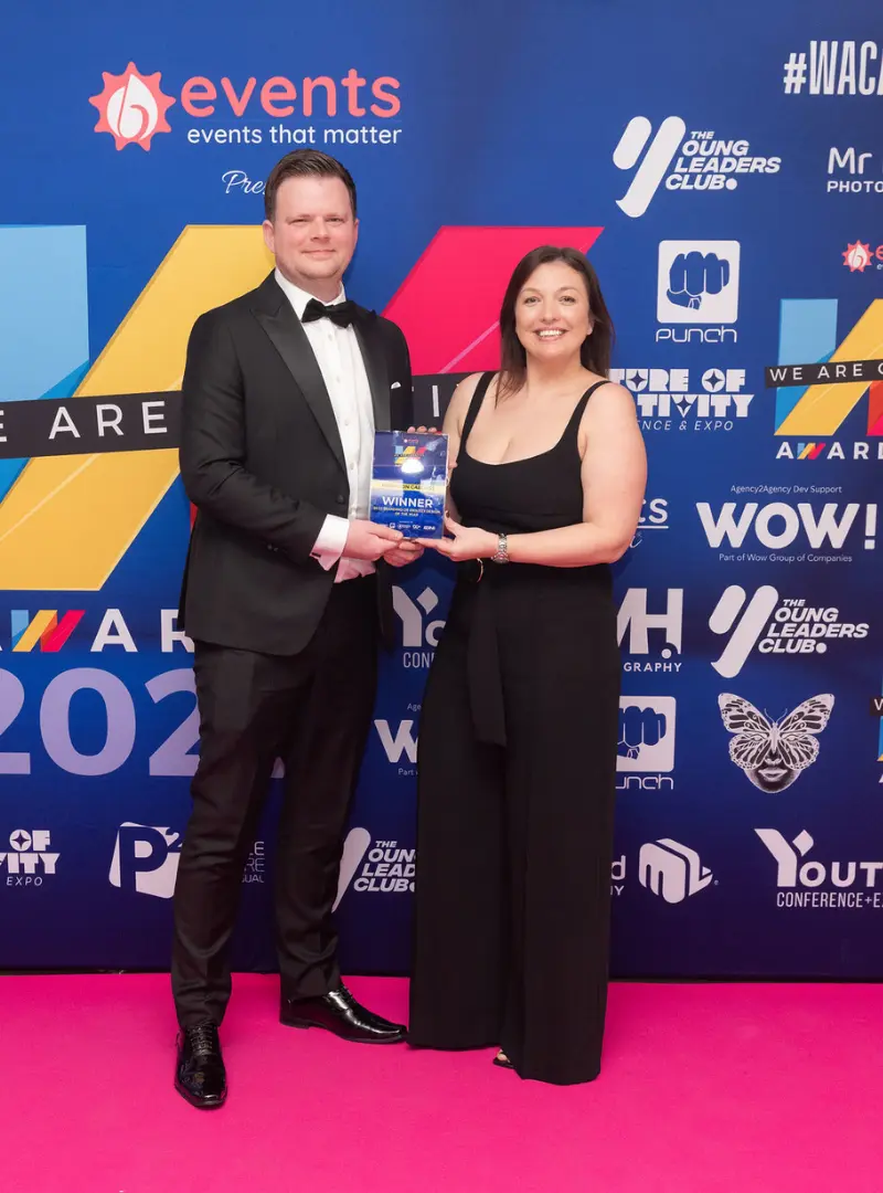 Directors Adam Mobley and Rebecca Cox pictured with latest award