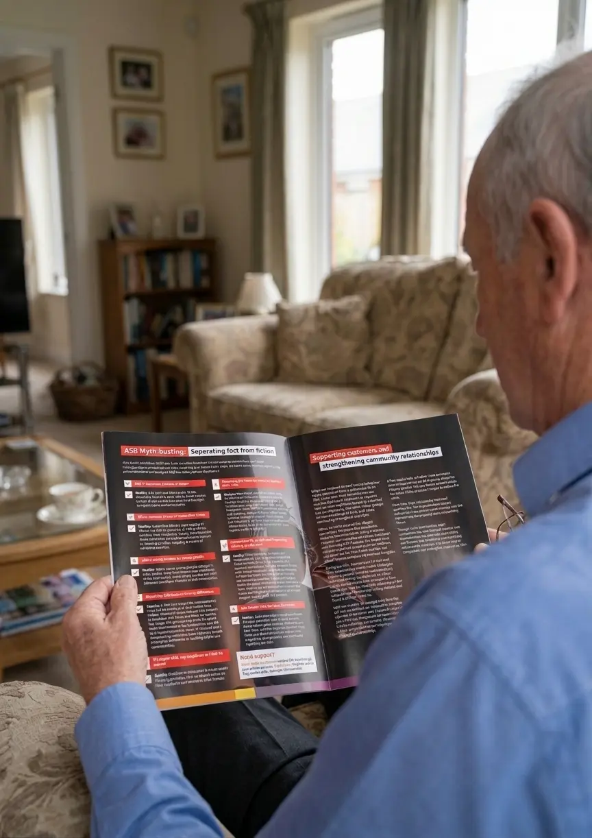 Man reading customer magazine